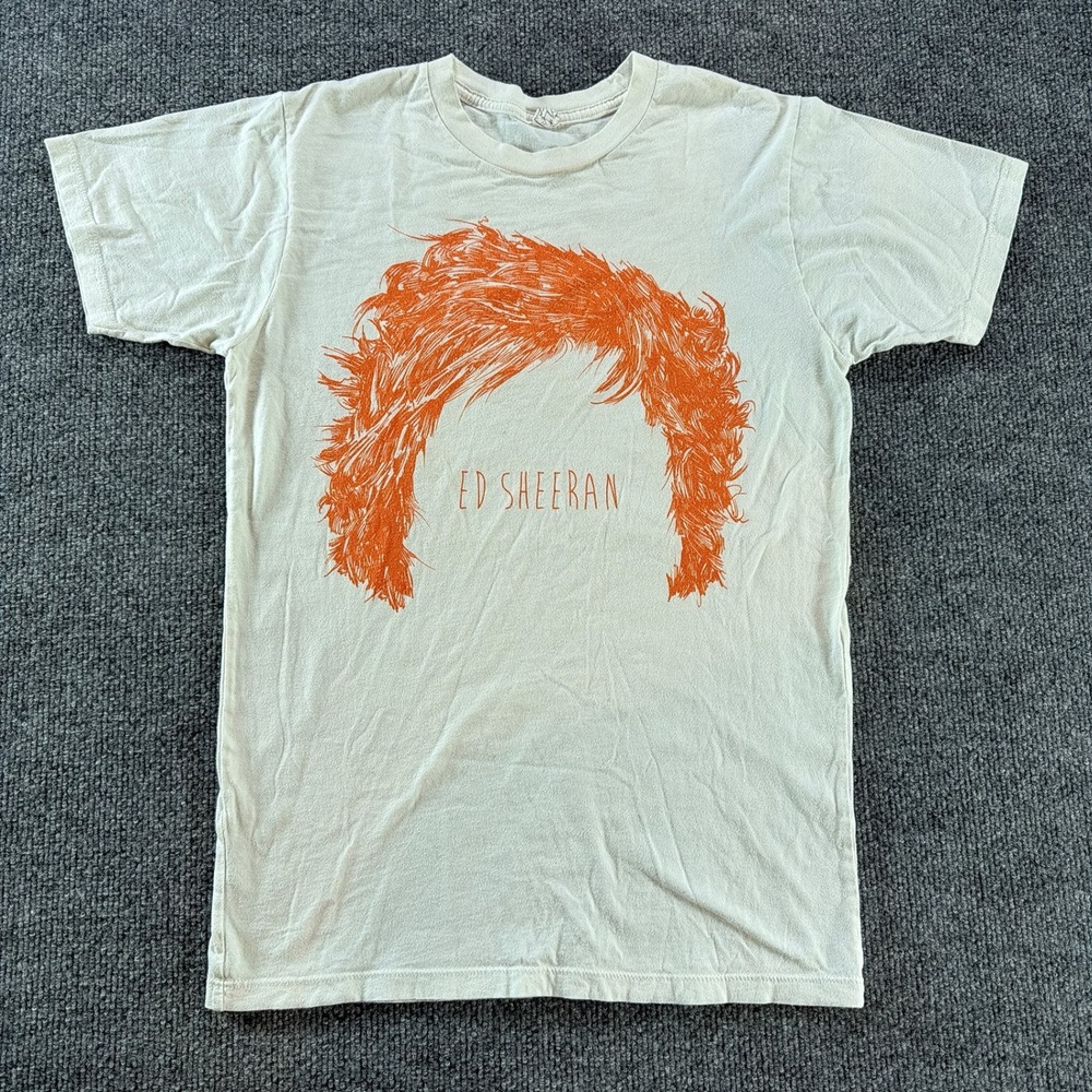 Ed Sheeran Graphic T-Shirt Mens Small Cream Orange Hair Music Concert Tour Tee